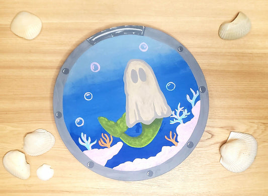 Mermaid Ghost Porthole Painting - 8" Round