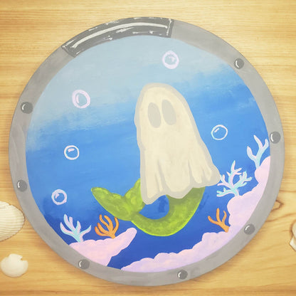 Mermaid Ghost Porthole Painting - 8" Round